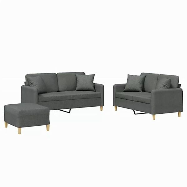 vidaXL Sofa, 3-tlg. Sofagarnitur mit Kissen Dunkelgrau Stoff günstig online kaufen