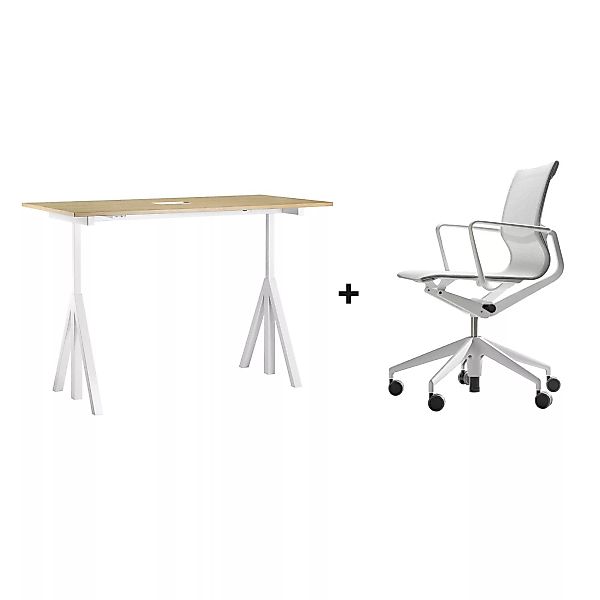 Vitra - Aktionsset String Works Tisch + Physix Bürostuhl - silber, weiß/Sto günstig online kaufen