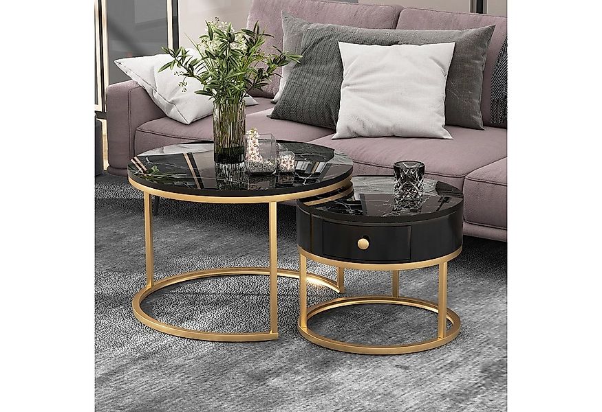 REDOM Couchtisch Hochglanz-Metallrahmen-Nestdesign, stabil und platzsparend günstig online kaufen