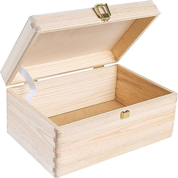 Creative Deco Holzkiste Natur mit Deckel und Schloss, Erinnerungsbox Baby G günstig online kaufen