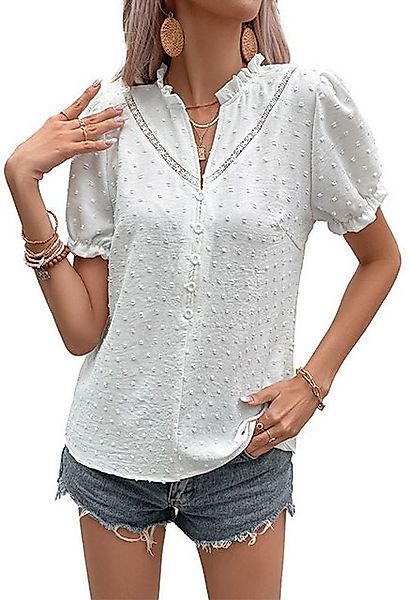 CHENIN Kurzarmhemd Frauen V-Ausschnitt kurzärmliges weißes Hemd lässig Busi günstig online kaufen