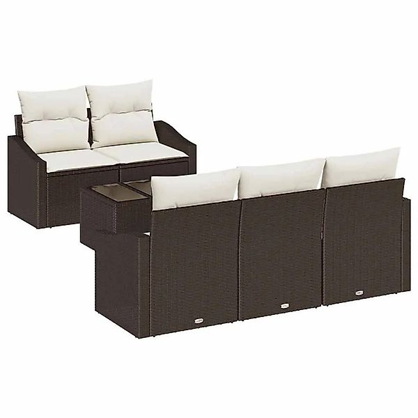 vidaXL Sofa Set mit Kissen 6-Tlg Braun und Creme Poly-Rattan 3346598 günstig online kaufen