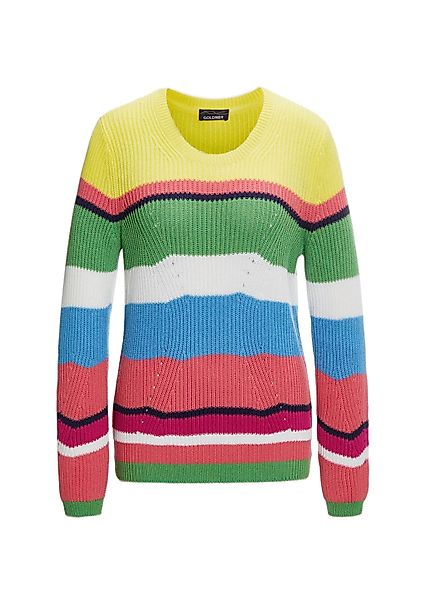 GOLDNER Rundhalspullover "Kurzgröße Pullover im Baumwoll-Mix" mit Rippenstr günstig online kaufen