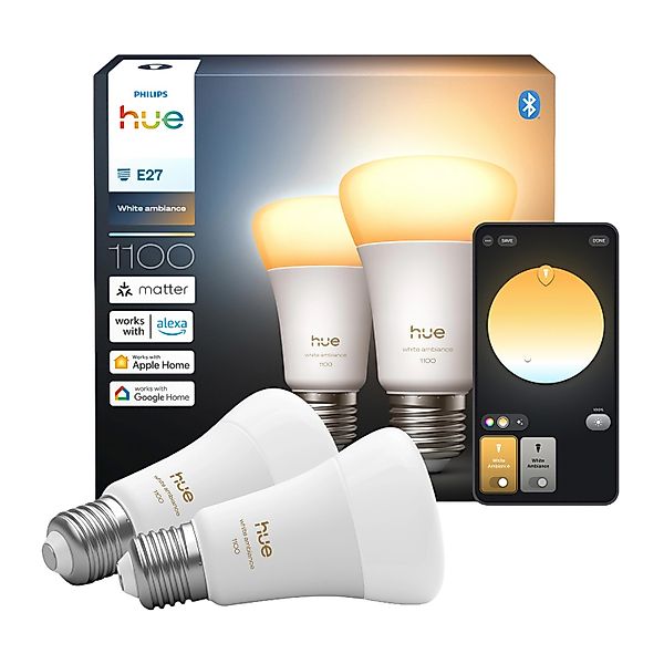 Philips Hue Leuchtmittel E27 White Ambiance 1100,m 8,1 W 2er Set günstig online kaufen
