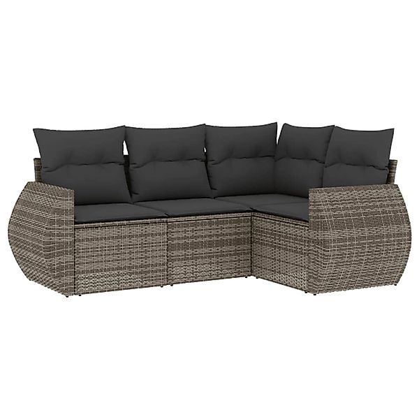 vidaXL 4-Tlg Garten-Sofagarnitur mit Kissen Grau Poly Rattan 3221309 günstig online kaufen