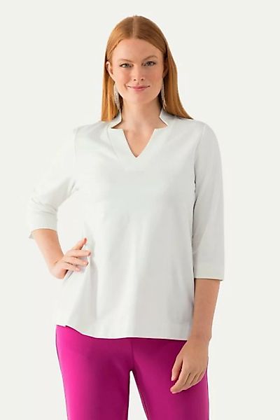 Ulla Popken Rundhalsshirt Shirt A-Linie Spatenkragen V-Ausschnitt 3/4-Arm günstig online kaufen