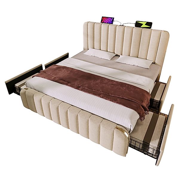 Flieks Polsterbett, Doppelbett 160x200cm mit USB/Typ-C günstig online kaufen