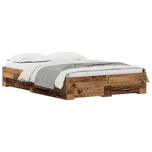 vidaXL Bett Bettrahmen mit Schubladen Alte Holzoberfläche Holzwerkstoff (1- günstig online kaufen
