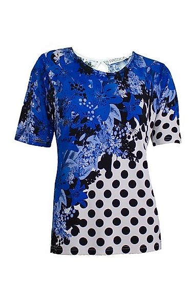 Passioni T-Shirt mit floralem Polka-Dot-Muster in Schwarz, Weiß und Blau günstig online kaufen