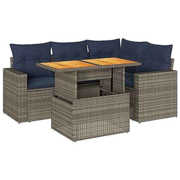 vidaXL 5-Tlg Garten-Sofagarnitur mit Kissen Grau Poly Rattan 3327036 günstig online kaufen