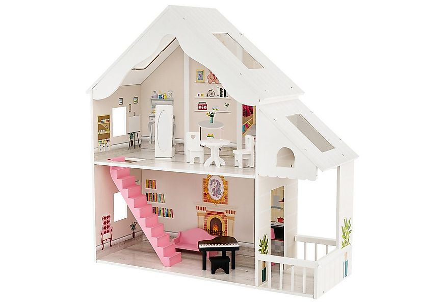 KOMFOTTEU Puppenhaus Traumhaus, mit 5 Räumen & Möbelset, 81 x 30 x 86 cm günstig online kaufen