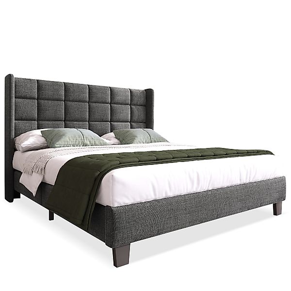 Flieks Polsterbett, Leinen Doppelbett Massivholzbett 140x200cm günstig online kaufen