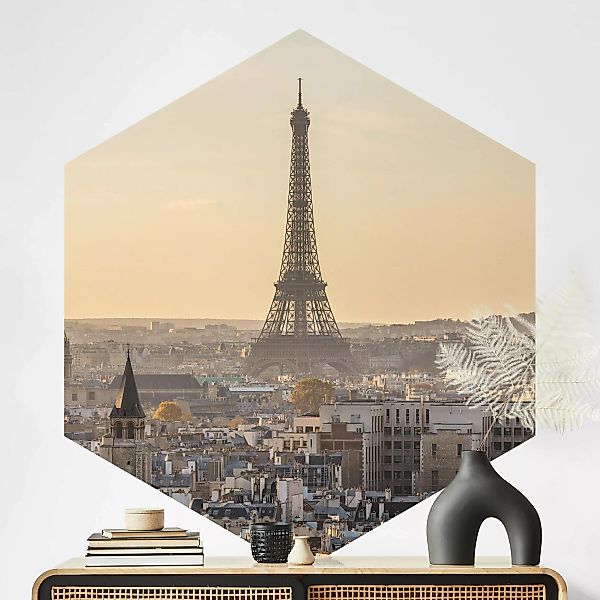 Hexagon Fototapete selbstklebend Paris im Morgengrauen günstig online kaufen