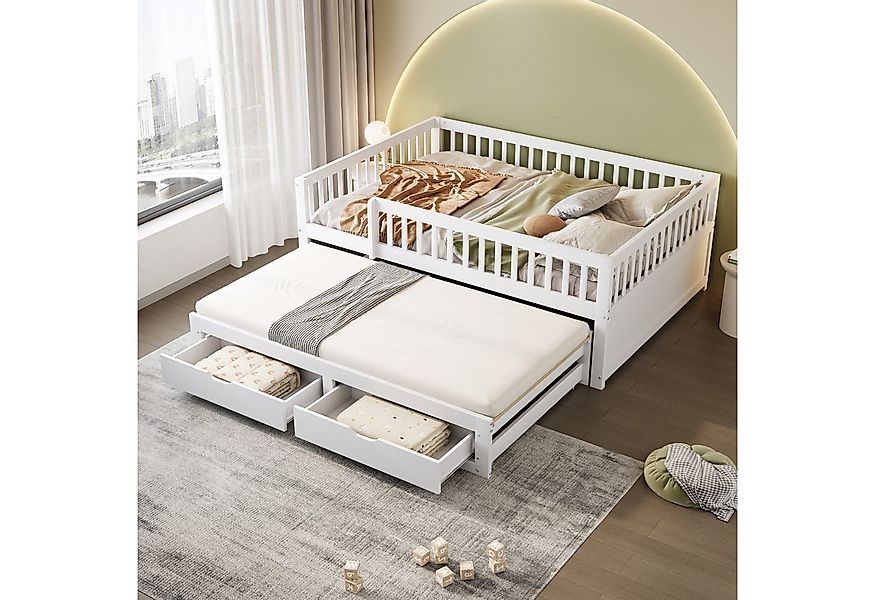 Flieks Kinderbett, Holzbett Daybett 140x200cm mit Ausziehbett 90x190cm und günstig online kaufen