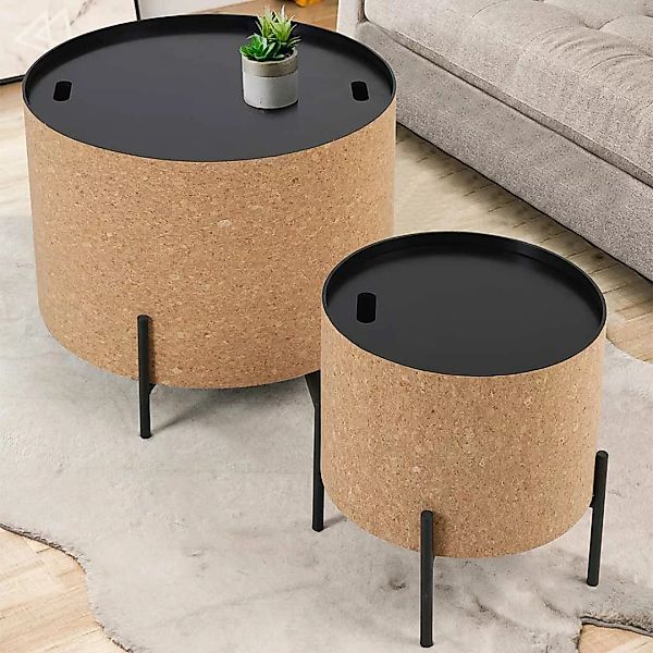 Couchtisch Set mit Kork Tischplatten abnehmbar 63 cm breit (zweiteilig) günstig online kaufen