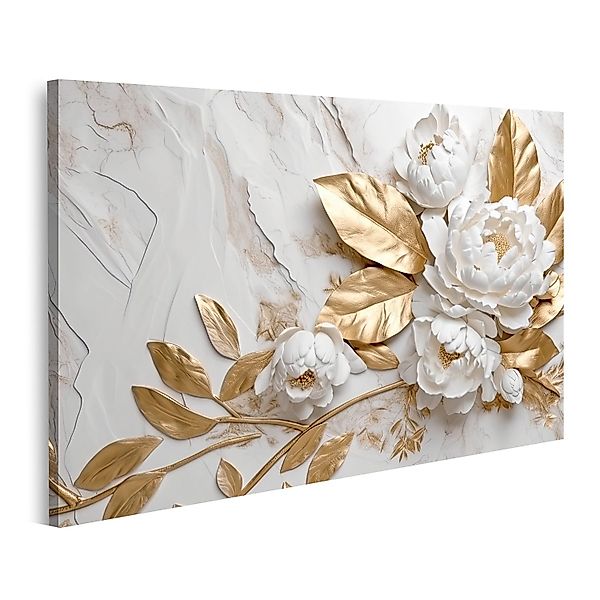islandburner Leinwandbild Marmor Textur Weiß Gold günstig online kaufen