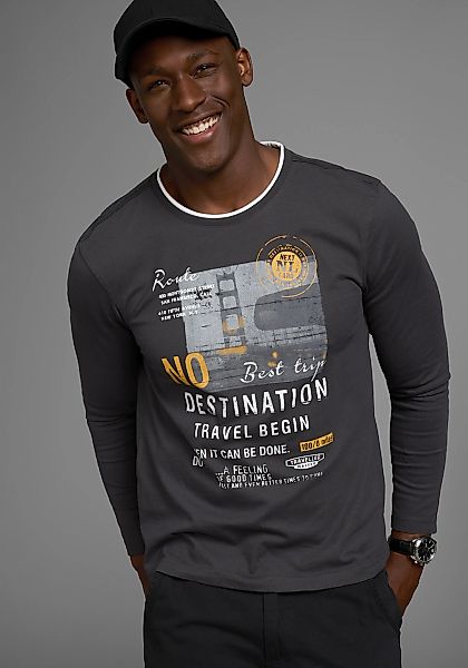 Mans World Langarmshirt, Langarm, bedruckt, Rundhalsausschnitt, aus 100% Ba günstig online kaufen