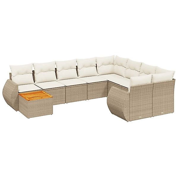 vidaXL 10-Tlg Garten-Sofagarnitur mit Kissen Beige Poly Rattan 3225169 günstig online kaufen