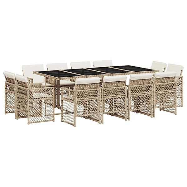vidaXL 13-Tlg Garten-Essgruppe mit Kissen Beige Poly Rattan 3210862 günstig online kaufen