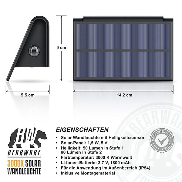 BEARWARE LED Solarleuchte Solar Wandleuchte für günstig online kaufen