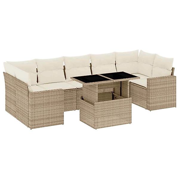 vidaXL 8-Tlg Garten-Sofagarnitur mit Kissen Beige Poly Rattan 3267148 günstig online kaufen
