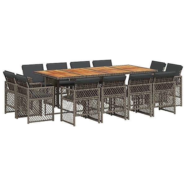 vidaXL 13-Tlg Garten-Essgruppe mit Kissen Grau Poly Rattan 3210866 günstig online kaufen