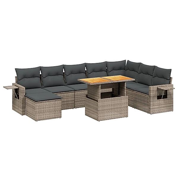 vidaXL 9-Tlg Garten-Sofagarnitur mit Kissen Grau Poly Rattan 3271893 günstig online kaufen