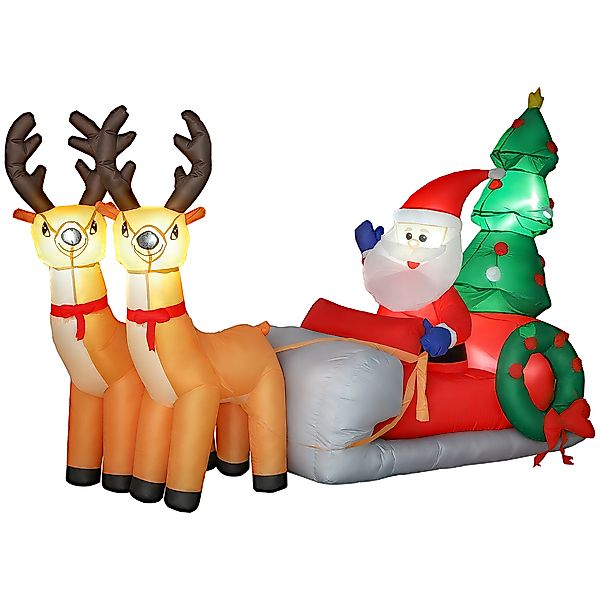 Outsunny 216 cm Aufblasbarer Weihnachtsmann auf Schlitten mit 2 Rentier Auf günstig online kaufen