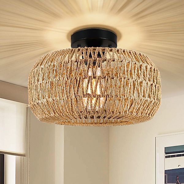 MUPOO Deckenleuchte Deckenleuchte Rattan Hängeleuchte,Pendelleuchte,Boho De günstig online kaufen