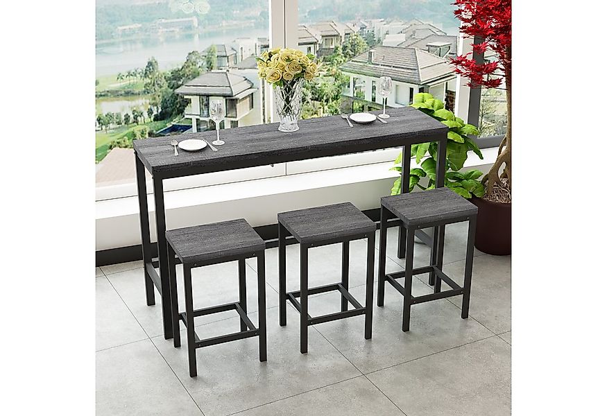 HAUSS SPOLE Bartisch mit stühlen 3 set,küche Stehtisch aus Metallrahmen,Nat günstig online kaufen