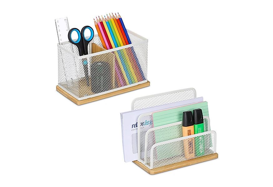 relaxdays Schreibtischaufsatz 2-teiliges Schreibtisch Organizer Set günstig online kaufen
