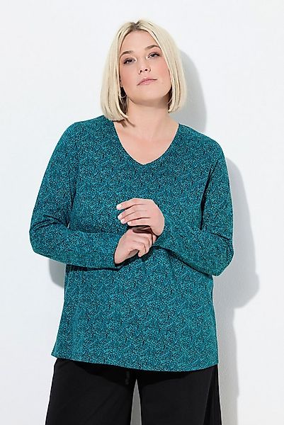 Ulla Popken Longshirt Shirt bedruckt A-Linie V-Ausschnitt Langarm günstig online kaufen