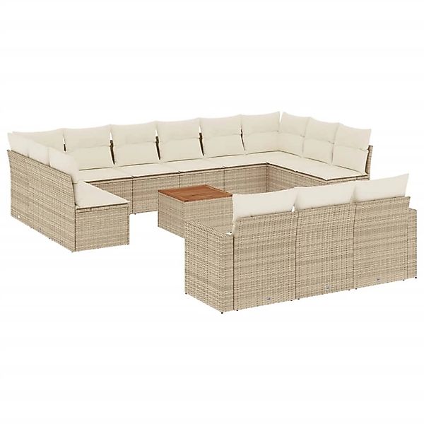 vidaXL 14-Tlg Garten-Sofagarnitur mit Kissen Beige Poly Rattan 3256695 günstig online kaufen