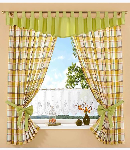 Stickereien Plauen Vorhang "Dolche" Kräuselband 2 Stk. tlg. Karo günstig online kaufen