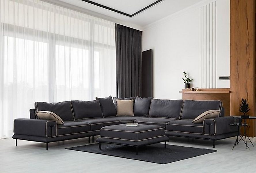 JVmoebel Ecksofa Moderne Wohnzimmer Wohnlandschaft Designer Polster Hocker günstig online kaufen