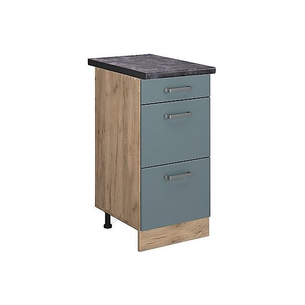 Vicco Küchenunterschrank R-Line Blau-Grau/Goldkraft Eiche 40 cm mit Schubla günstig online kaufen