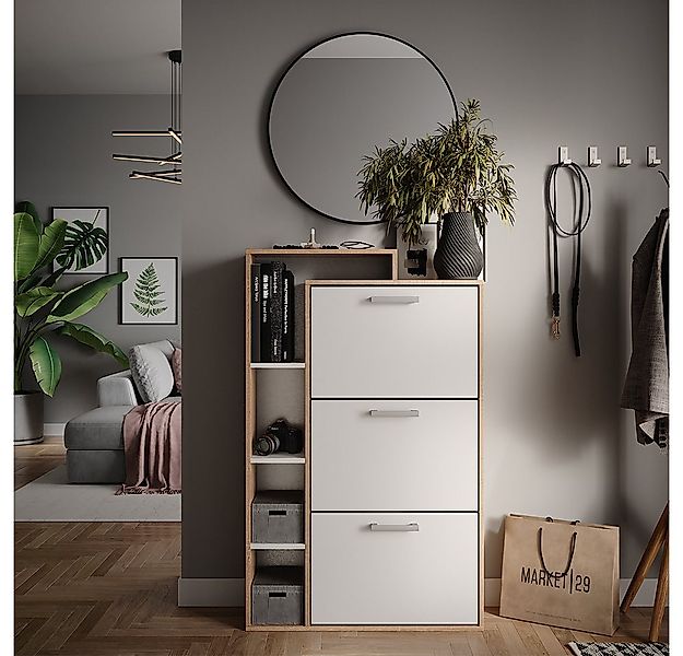 Vicco Schuhkipper Orlando, Weiß/Sonoma, 80 x 128.3 cm mit 3 Fächern günstig online kaufen