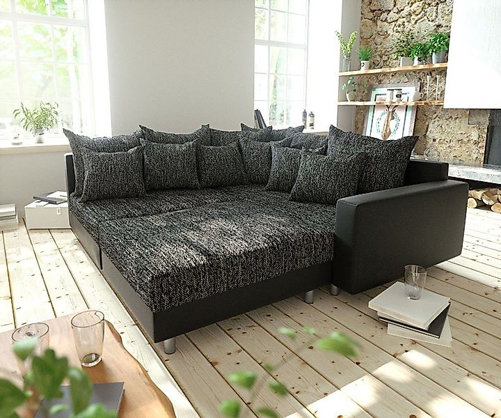 DELIFE Ecksofa Clovis, Schwarz mit Hocker günstig online kaufen