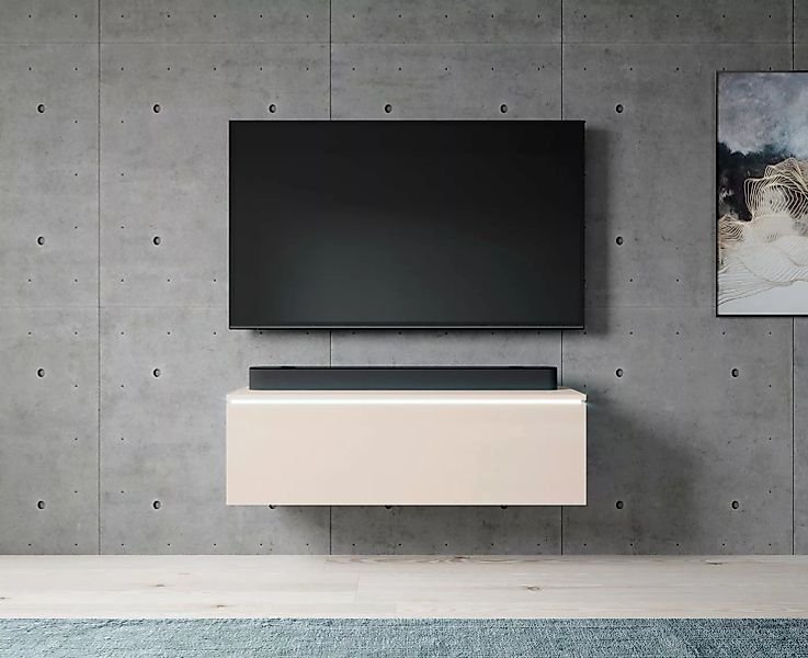 Furnix TV-Schrank BARGO 100 cm Lowboard mit/ohne LED-Beleuchtung Beige 100x günstig online kaufen
