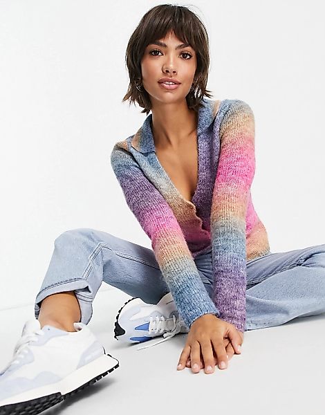 ASOS DESIGN – Strickjacke im Space-Dye-Design mit Kragen-Mehrfarbig günstig online kaufen