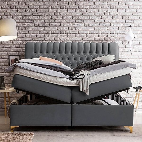 BettCo Stauraumbett Boxspringbett mit Bettkasten Chester (in Dunkelgrau Vel günstig online kaufen