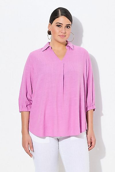 Ulla Popken Tunika Tunika Leinenmix A-Linie Hemdkragen 3/4-Arm günstig online kaufen