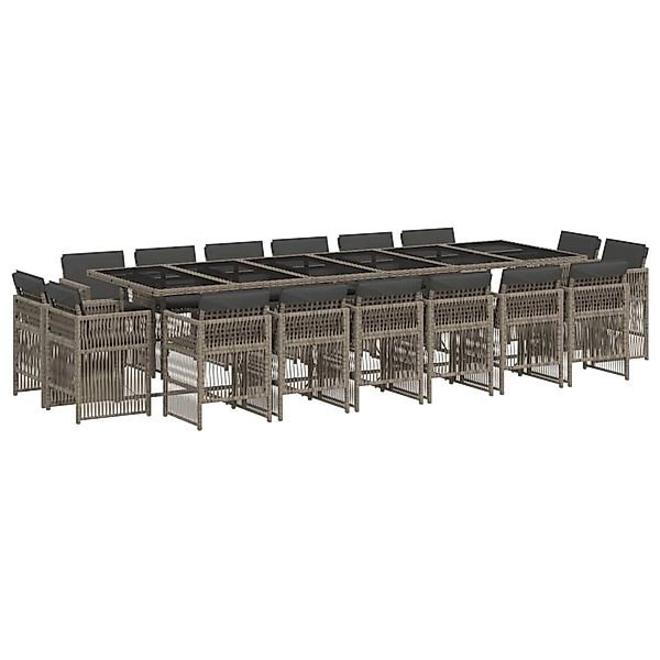 vidaXL 17-Tlg Garten-Essgruppe mit Kissen Grau Poly Rattan 3211064 günstig online kaufen