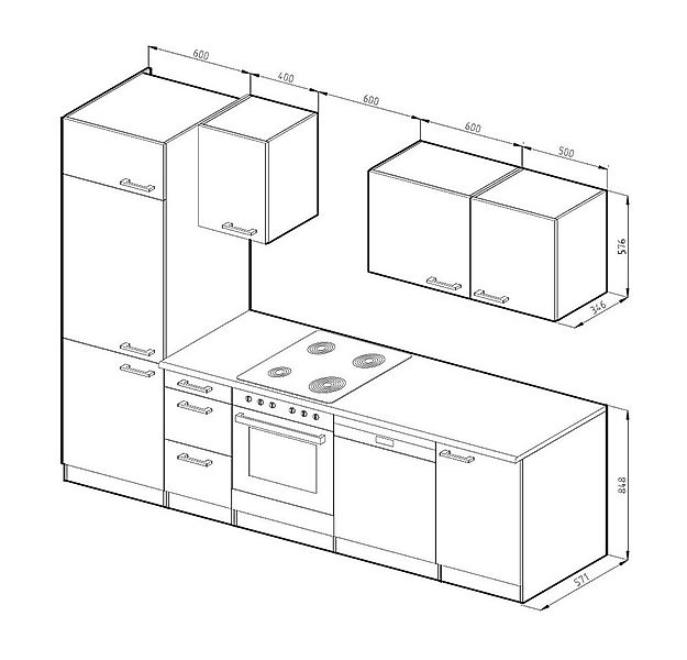 Vicco Küchenzeile Optima, Edelgrau/Weiß, 270 cm ohne Arbeitsplatte günstig online kaufen