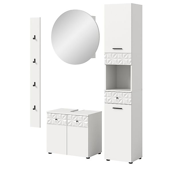 Inn.Furn Badmöbel Set in Weiß Hochglanz 4-teilig 150 cm Relief günstig online kaufen