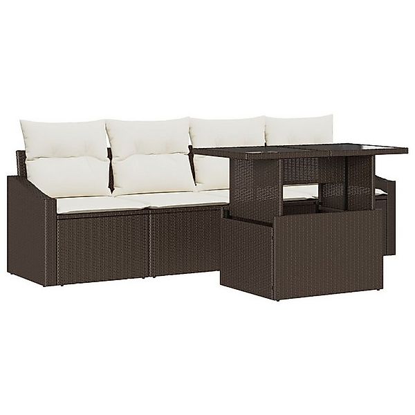 vidaXL Loungesofa 5-tlg. Garten-Sofagarnitur mit Kissen Braun Poly Rattan, günstig online kaufen