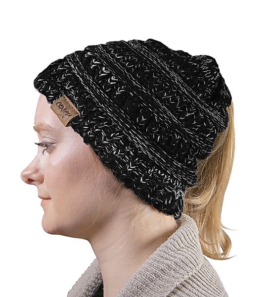 cosey Strickmütze Pferdeschwanz-Mütze mit Zopfloch für günstig online kaufen