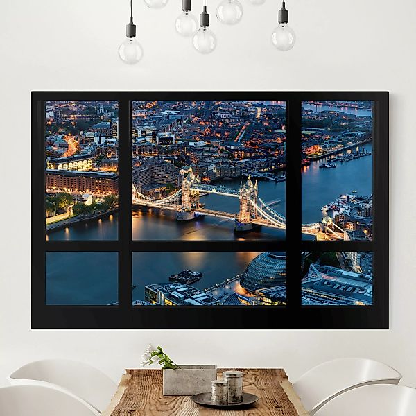 Leinwandbild London - Querformat Fensterausblick auf Tower Bridge bei Nacht günstig online kaufen