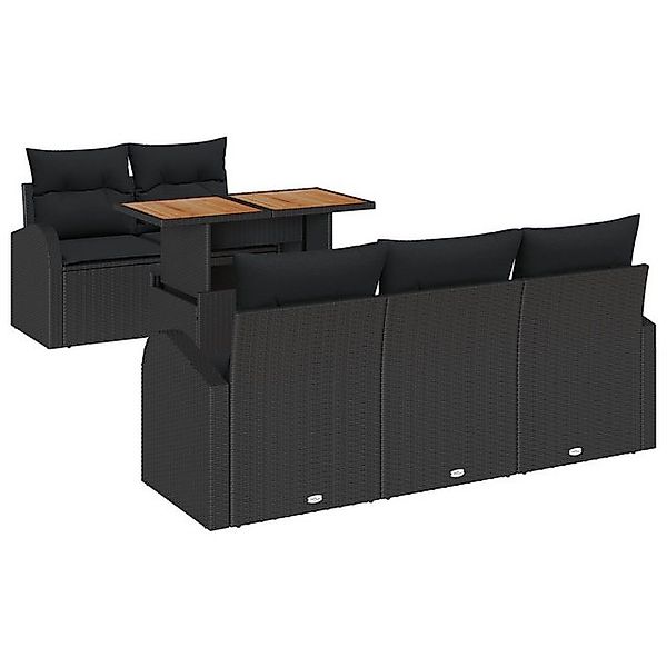 vidaXL Loungesofa 6-teiliges Garten Essset mit Kissen Schwarz Poly Rattan, günstig online kaufen