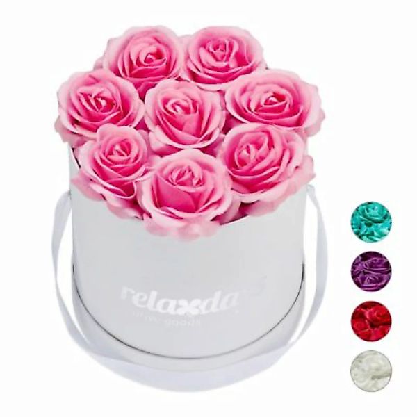 relaxdays Weiße Rosenbox rund mit 8 Rosen rosa günstig online kaufen